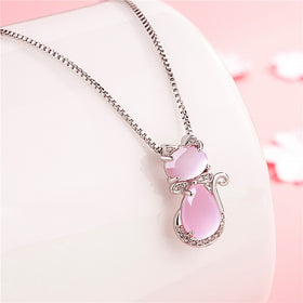 Crystal Bow Lovely Cat Necklaces Pendants Fashion Jewelry