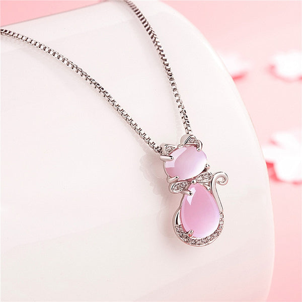 Crystal Bow Lovely Cat Necklaces Pendants Fashion Jewelry