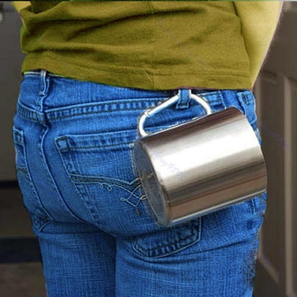 Stainless Steel Mug with Carabiner Clip - Free Shipping