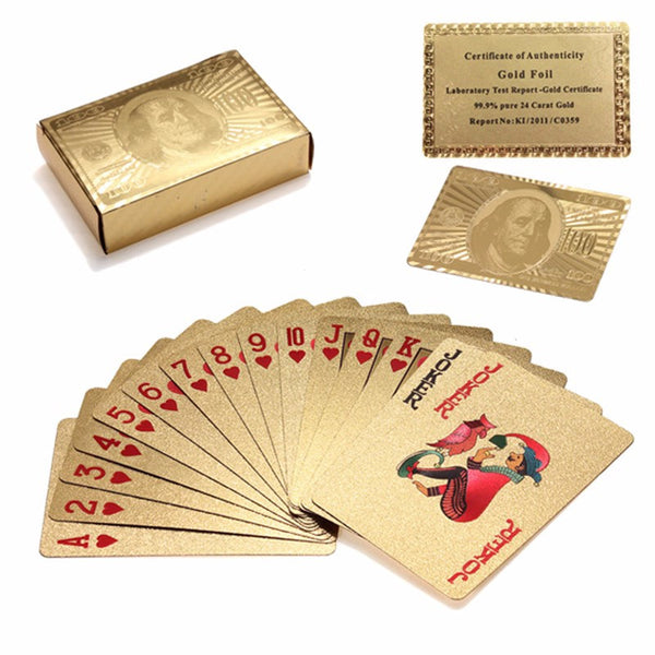Gold Foil Plated Poker Playing Card With Wooden Box And Certificate