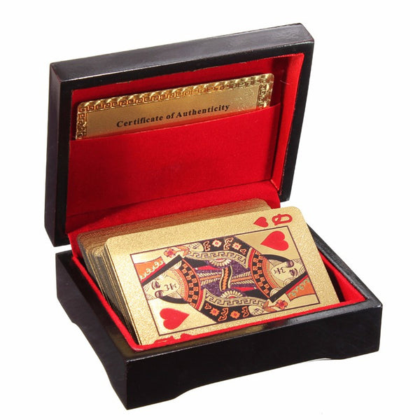 Gold Foil Plated Poker Playing Card With Wooden Box And Certificate
