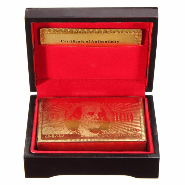 Gold Foil Plated Poker Playing Card With Wooden Box And Certificate