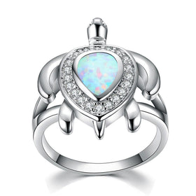 White Fire Opal Ring Fashion Turtle Ring