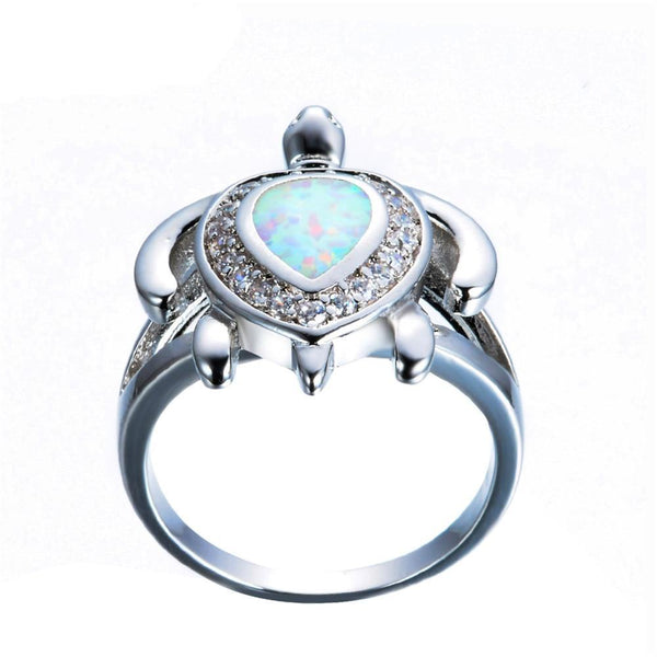 White Fire Opal Ring Fashion Turtle Ring
