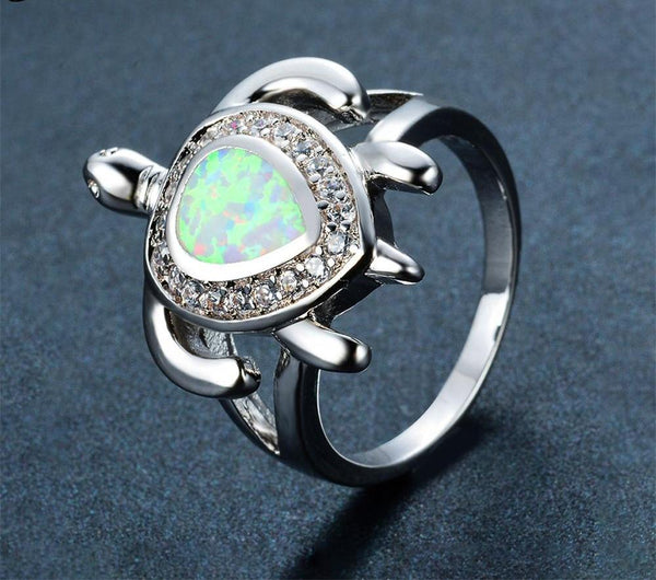 White Fire Opal Ring Fashion Turtle Ring