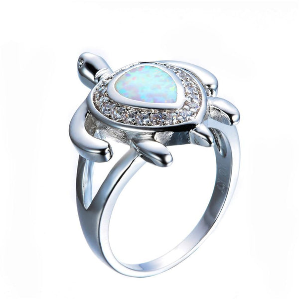 White Fire Opal Ring Fashion Turtle Ring