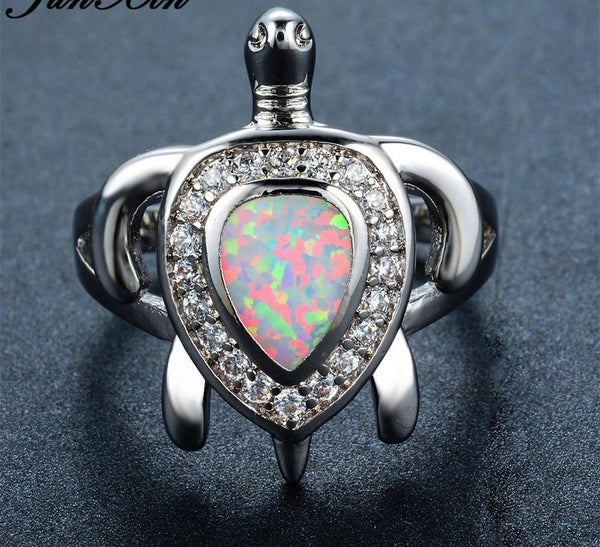 White Fire Opal Ring Fashion Turtle Ring
