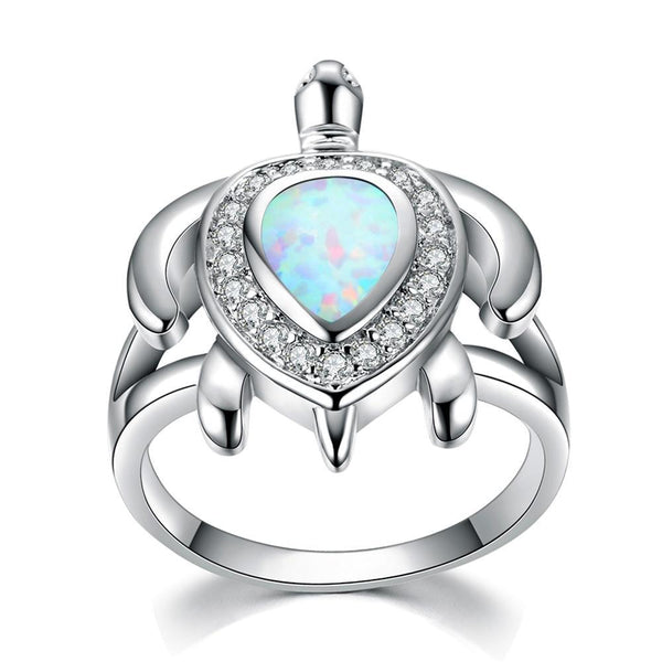 White Fire Opal Ring Fashion Turtle Ring