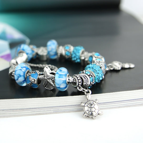 Ocean Style Sea Turtle & Starfish Charm Bracelet