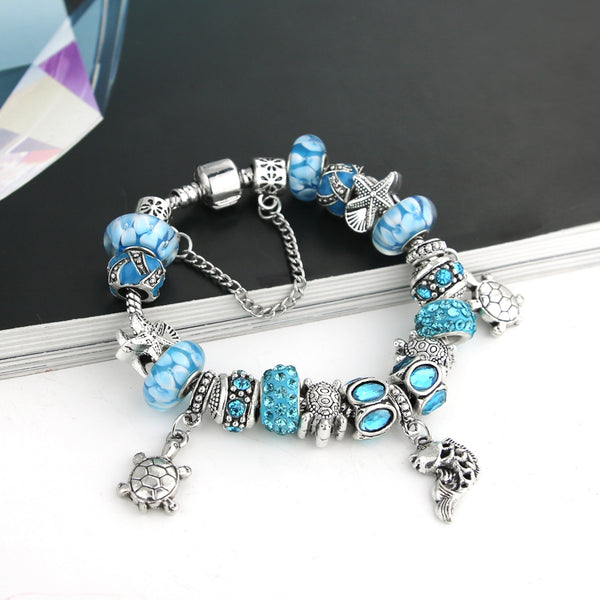 Ocean Style Sea Turtle & Starfish Charm Bracelet