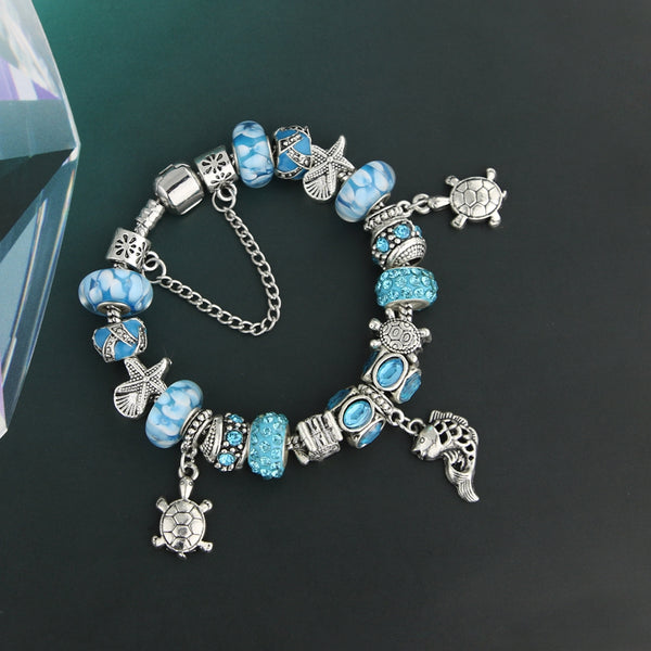 Ocean Style Sea Turtle & Starfish Charm Bracelet