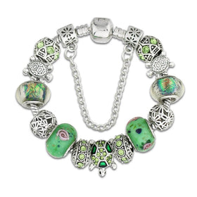 Sea Turtle Green Glass Charm Bracelet
