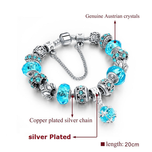 Tibetan Silver Crystal Charm Bracelet - Free Shipping!