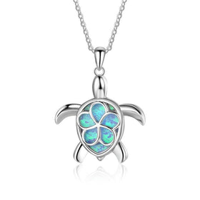 Silver Blue Sea Turtle Pendant Necklace