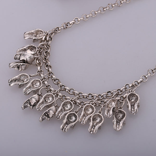 Metallic Retro Skulls Multi Layer Necklace