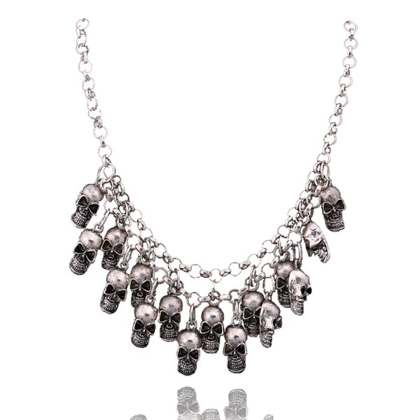 Metallic Retro Skulls Multi Layer Necklace