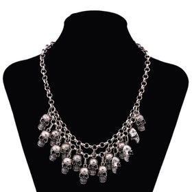 Metallic Retro Skulls Multi Layer Necklace