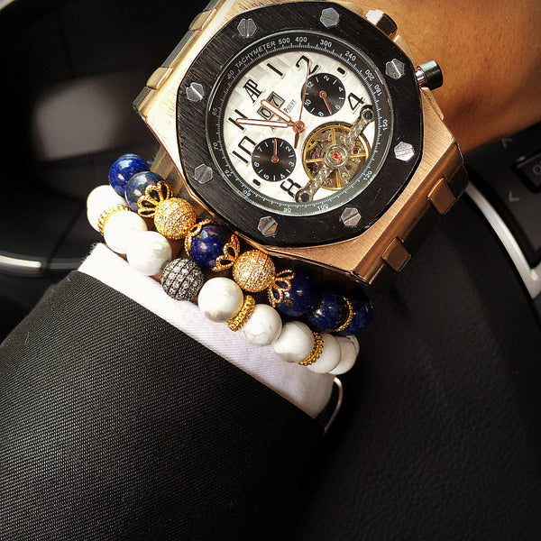 Natural Stone Elastic Rope Chain Paved Beaded Bracelets - Free Shipping