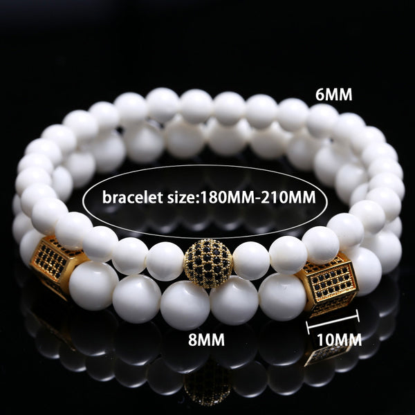 Unisex White Tridacna Natural Stones Bead Bracelet - Free Shipping