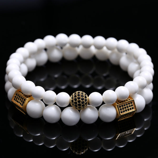 Unisex White Tridacna Natural Stones Bead Bracelet - Free Shipping