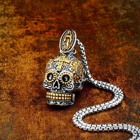 Vintage Sugar Skull Pendant Necklace