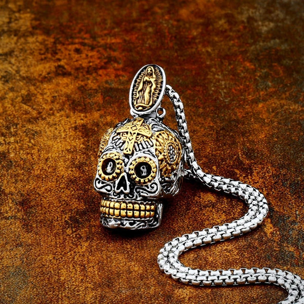 Vintage Sugar Skull Pendant Necklace