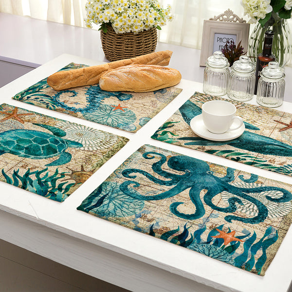4 Piece Set Kitchen Sea Turtle Table Mats