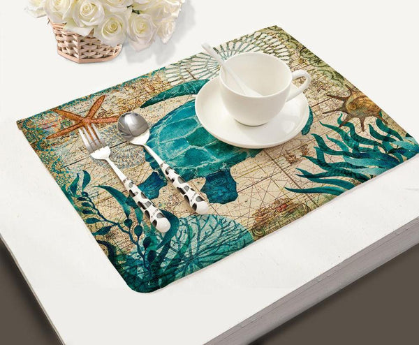 4 Piece Set Kitchen Sea Turtle Table Mats