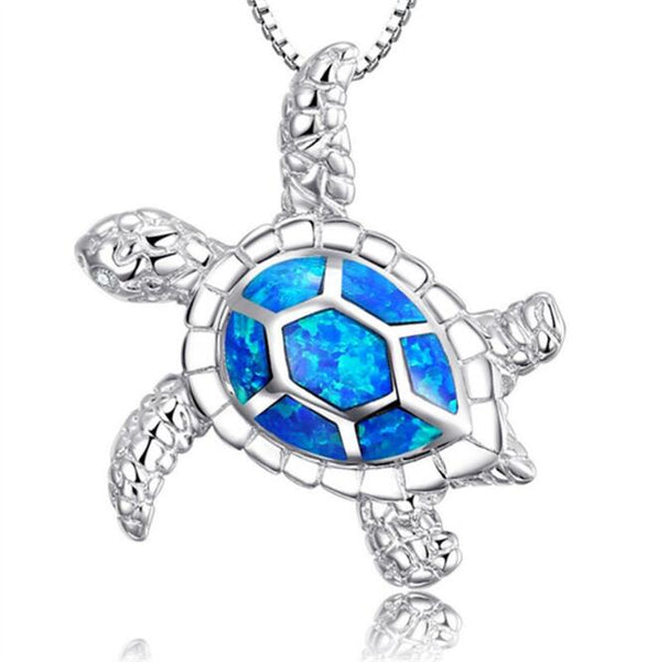 Silver Filled Opal Sea Turtle Pendant Necklace
