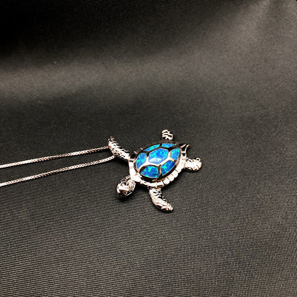 Silver Filled Opal Sea Turtle Pendant Necklace