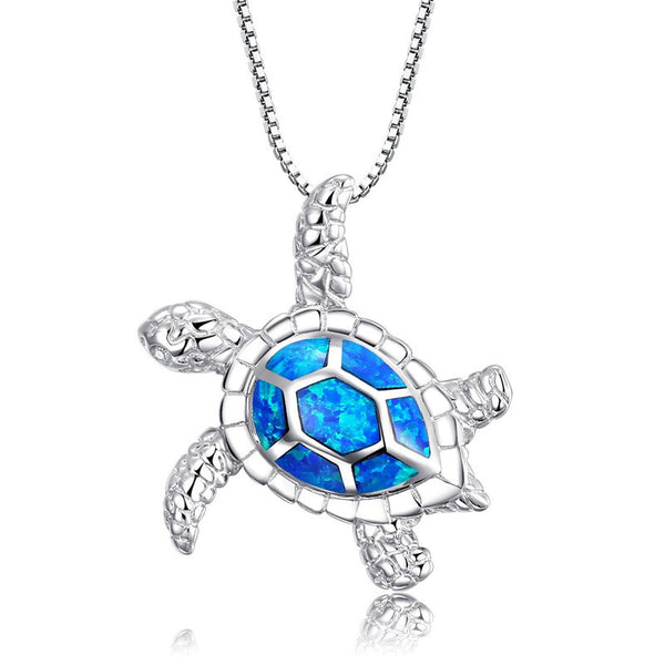 Silver Filled Opal Sea Turtle Pendant Necklace