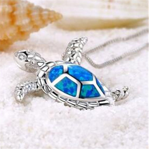 Silver Filled Opal Sea Turtle Pendant Necklace