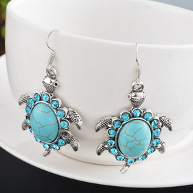 Fashion Turquoise Rhinestone Turtle Dangle Earring - Free Shipping!