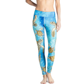 Sea Turtle Printed Leggings - Free Shipping