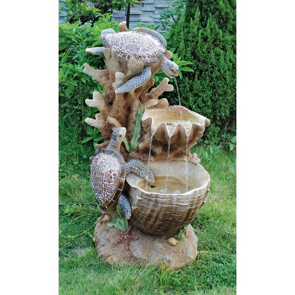 Resin Turtle Cove Cascading Sculptural Fountain with LED Light