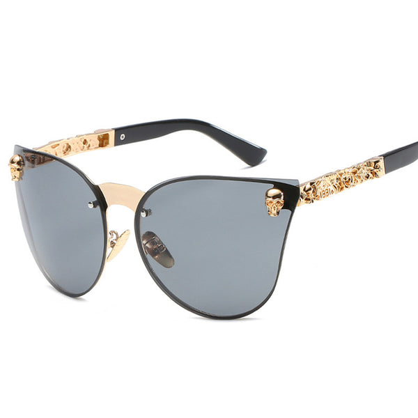 Oversized Rimless Cat Eye Skull Metal Frame Sunglass
