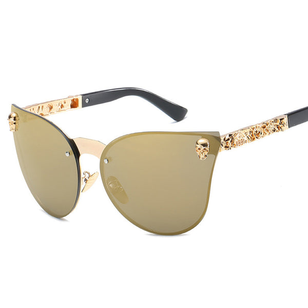 Oversized Rimless Cat Eye Skull Metal Frame Sunglass