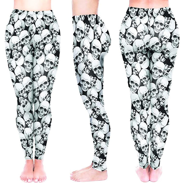 Skull Heads Ankle Elastic Leggings