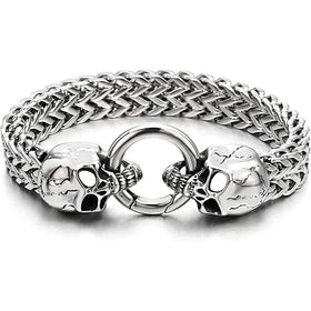 Skull Link Curb Chain Bracelet 8.5 Inches