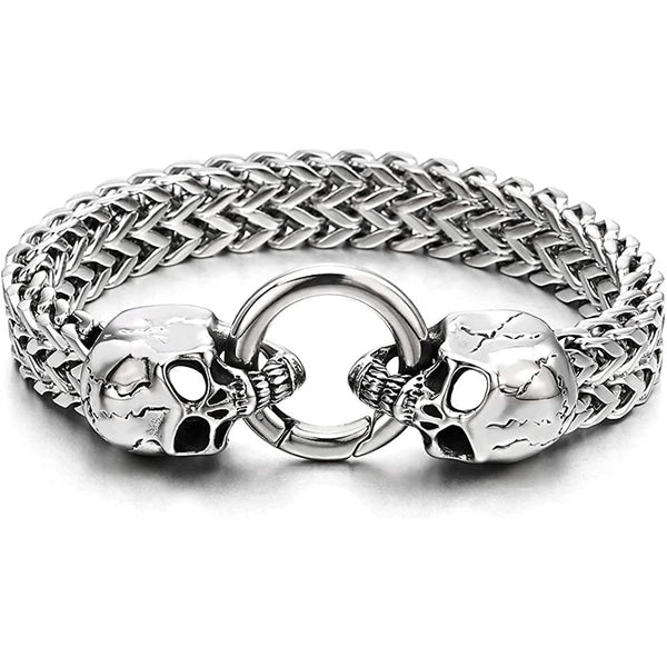 Skull Link Curb Chain Bracelet 8.5 Inches