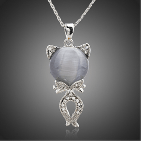 Gray Cat Platinum Plated Necklace - Free Shipping