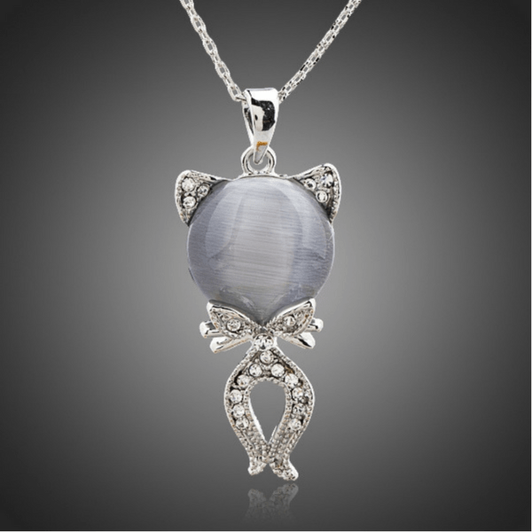 Gray Cat Platinum Plated Necklace - Free Shipping