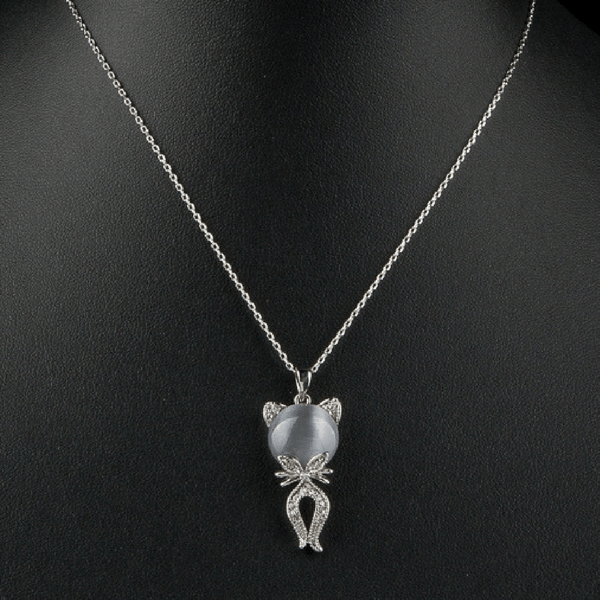 Gray Cat Platinum Plated Necklace - Free Shipping