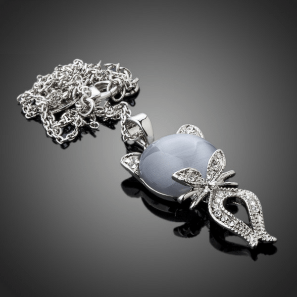 Gray Cat Platinum Plated Necklace - Free Shipping