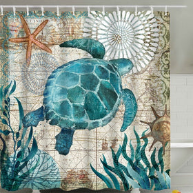 Sea Turtle Print Waterproof Shower Curtain with 12 Hooks