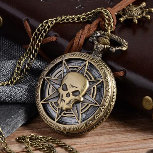 Steampunk Skull Quartz Pocket Watch