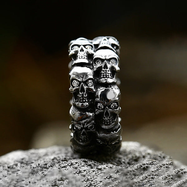 Vintage Crystal Stone Men Skull Ring