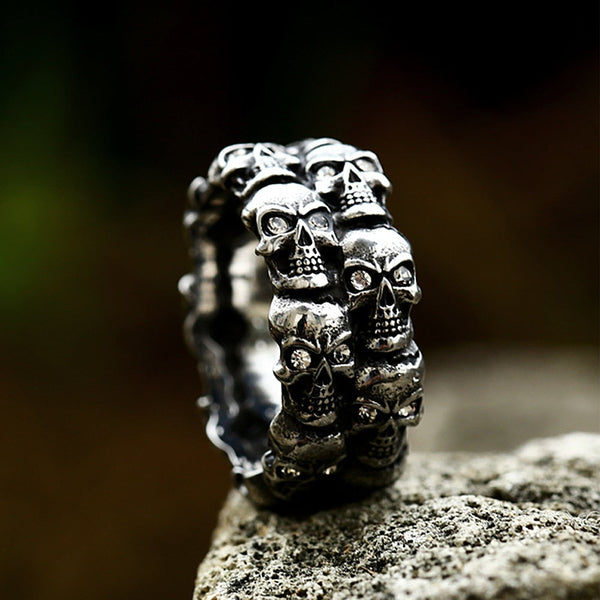 Vintage Crystal Stone Men Skull Ring