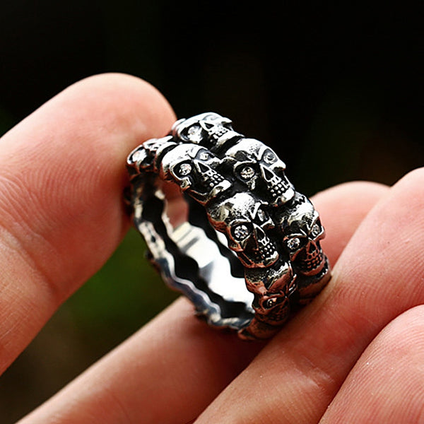 Vintage Crystal Stone Men Skull Ring