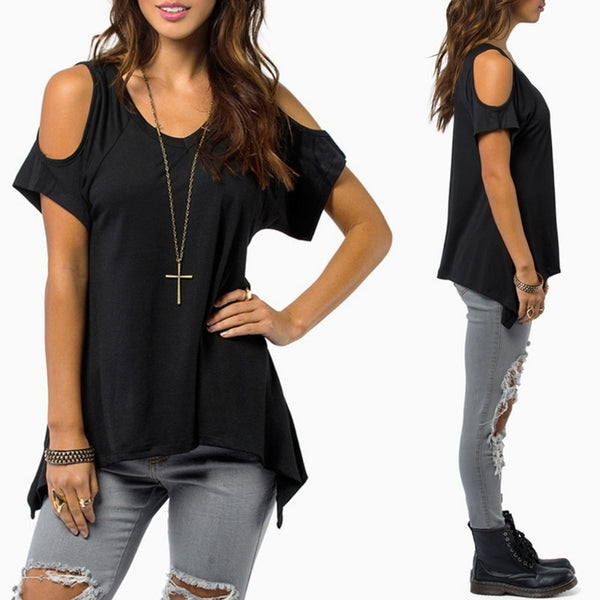 Shoulder Cut Hollow Skull Backless Casual T-Shirt